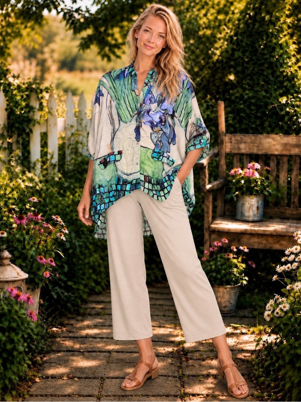 A Rare Bird Handmade Iris Art Print Batwing Top – One Size – NWT